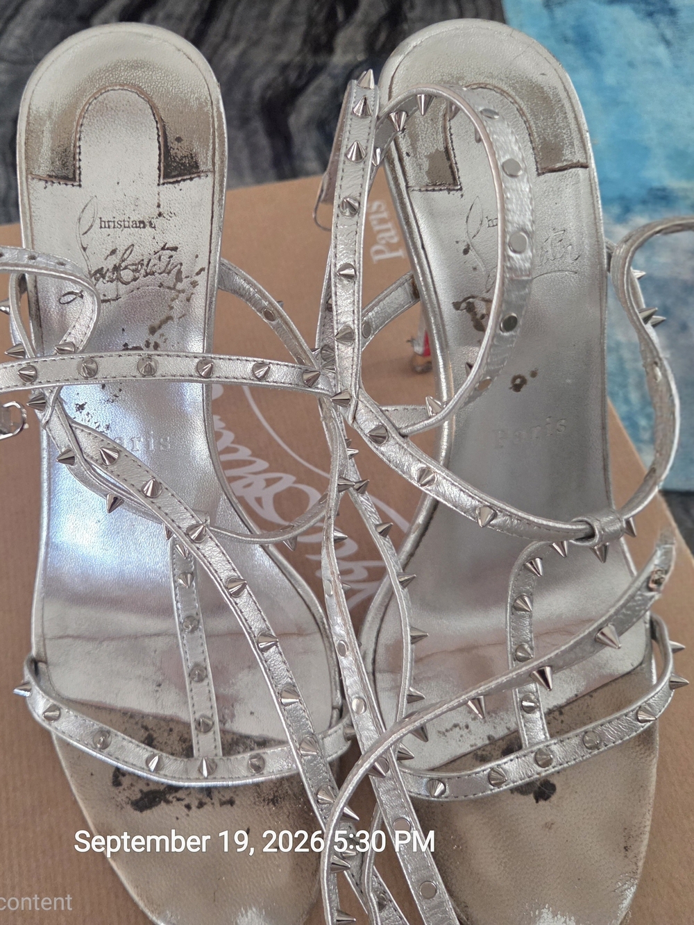 Christian Louboutin Bombina Spikes Silver Studded Strappy Sandals